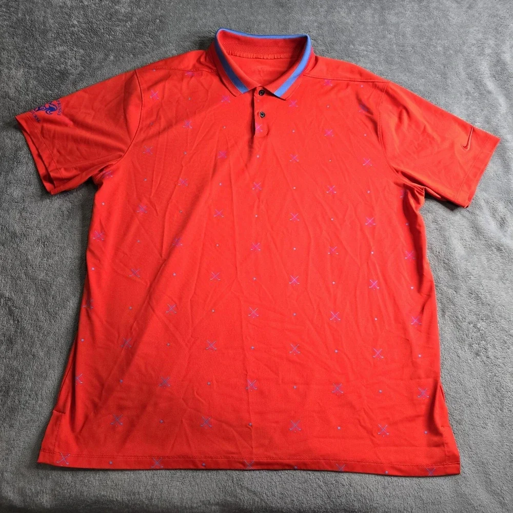 Nike Dri-Fit Vapor Polo Shirt Golf Club All Over Print Red Blue Mens XL